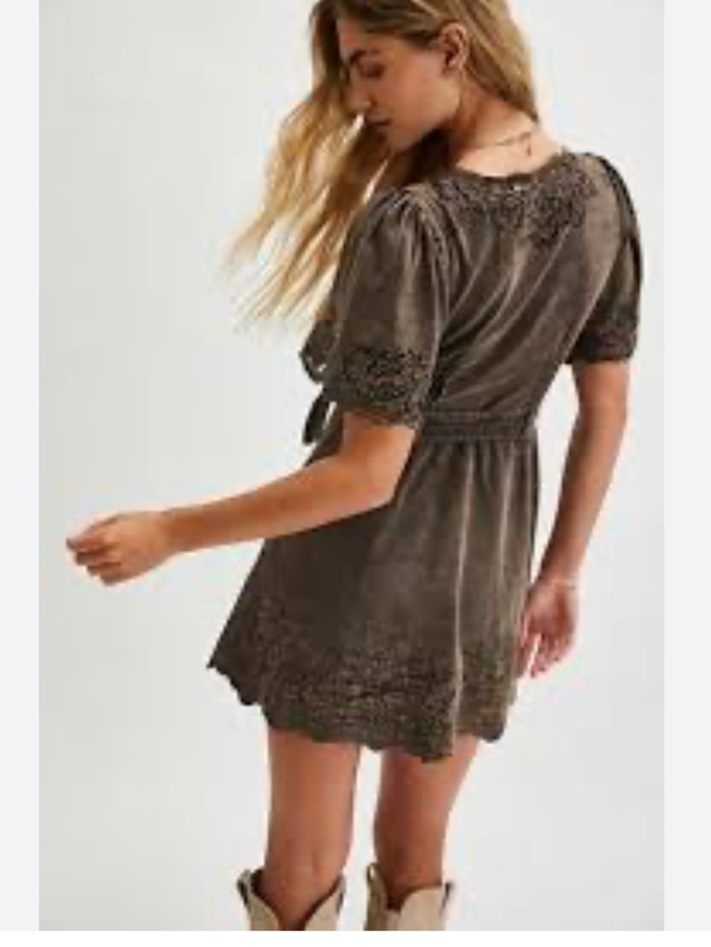 Free People Florian Mini Dress Brown Lace Trim Size M - Picture 2 of 14